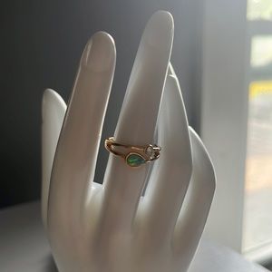 2 in 1 gold ring with opal stone and diamond stone